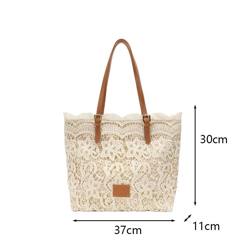 Women Lace Flower Embroidery Tote Summer Seaside Travel Vacation Beach Bag Shoulder Retro Handbag CLE
