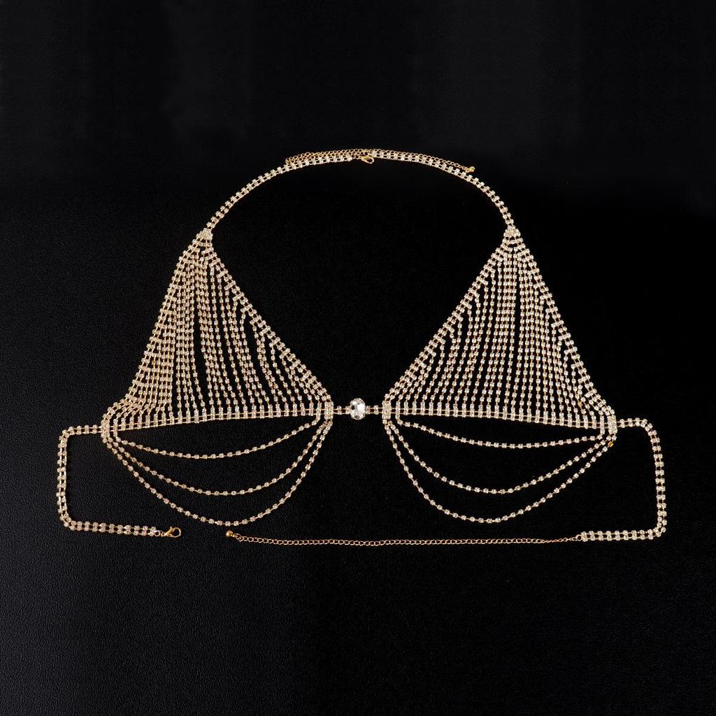 Rhinestone Tassel Bikini Bra Body Chain - Women's Nightclub Fashion