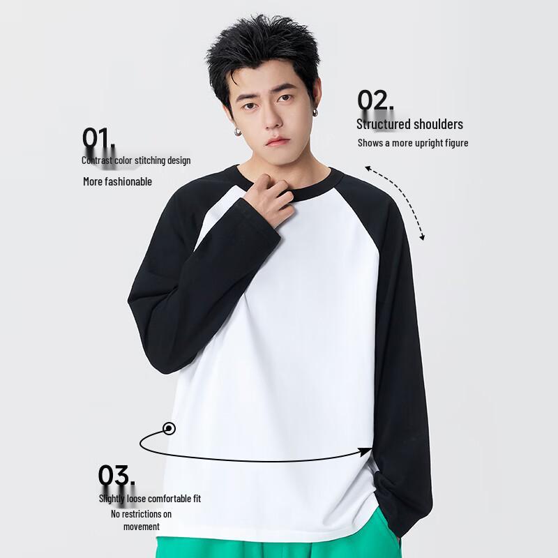MINISO Men's American Style Raglan Color Block Long Sleeve T-Shirt