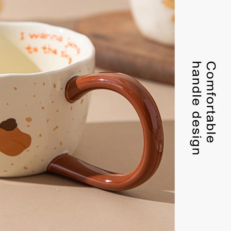 Ceramic Mug Big Ear Cup Cute Puppy Pattern Coffee Juice Tea Breakfast Milk Oats Mug Yogurt Office Student Couples Drinkware Gift