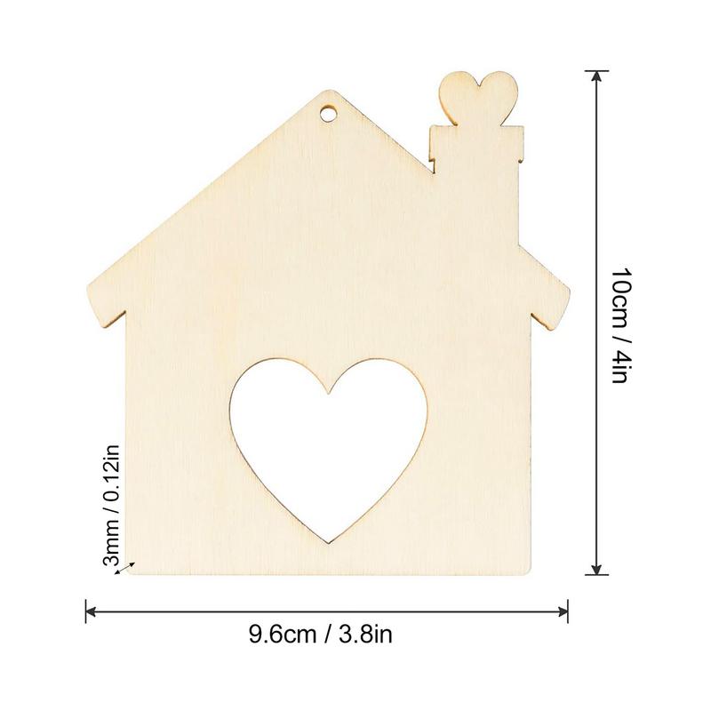 Casa a forma di legno grezzo 20 pezzi Decorazione in legno a forma di casa Design a cuore cavo Decorazione artigianale per la casa Festa di compleanno