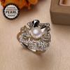 Natürliche Süßwasser Perle Ringe Für Frauen Mode Weibliche Zirkonia CZ Blume Ring Perle Schmuck Einstellbare Ring