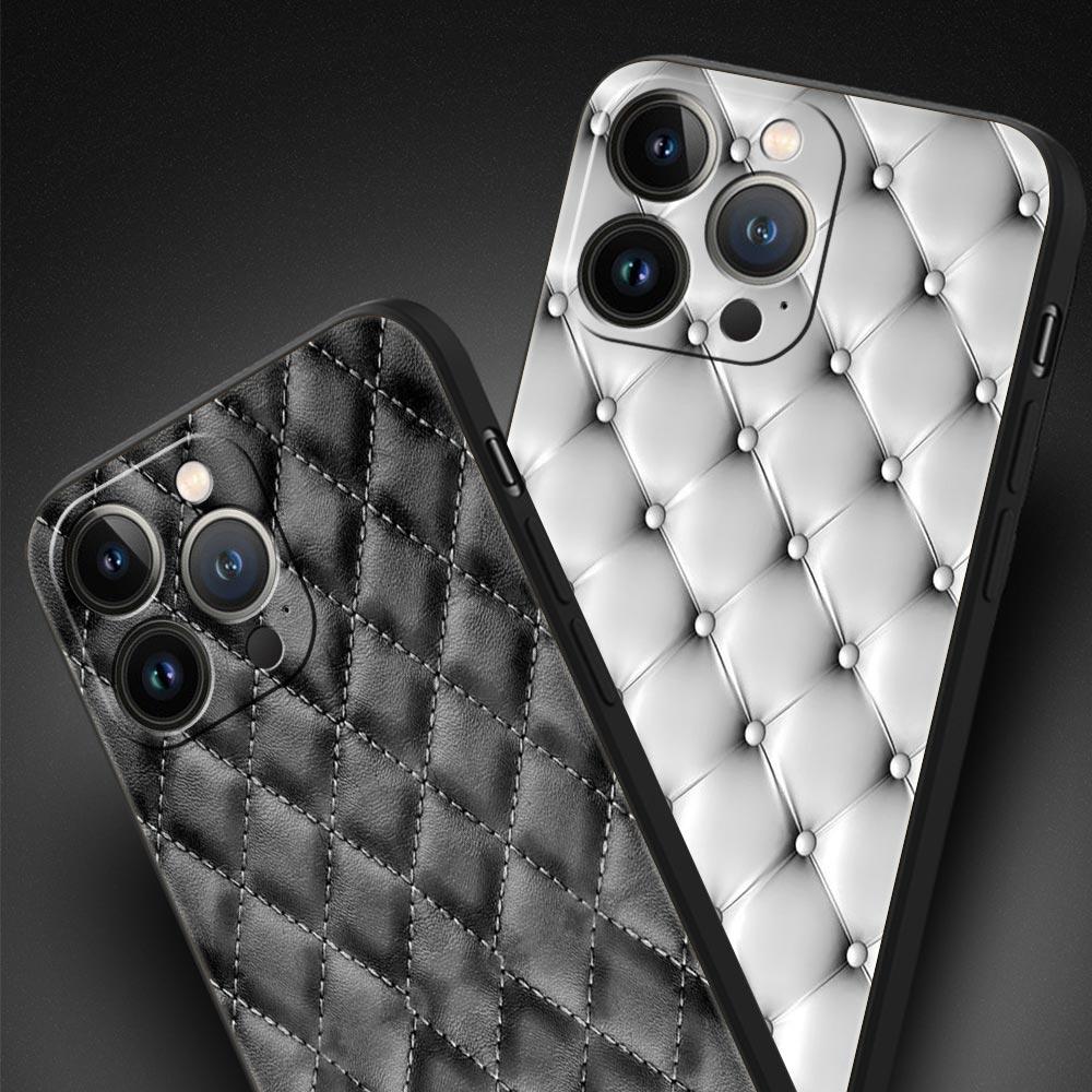 Quilted Texture Sofa Pattern Crown Phone Case For iPhone 17 16 15 Pro Max 11 12 13 14 7 8 Plus SE 2020 X XR XS Cover Soft Black