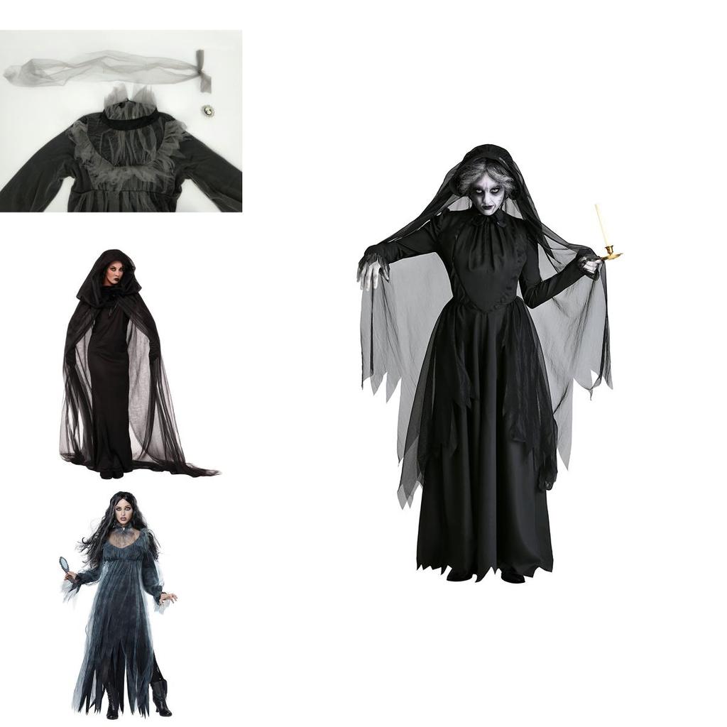 Halloween Costume For Women Ghost Bride Witch Vampire With Cape Elastic Fabric S-xxl