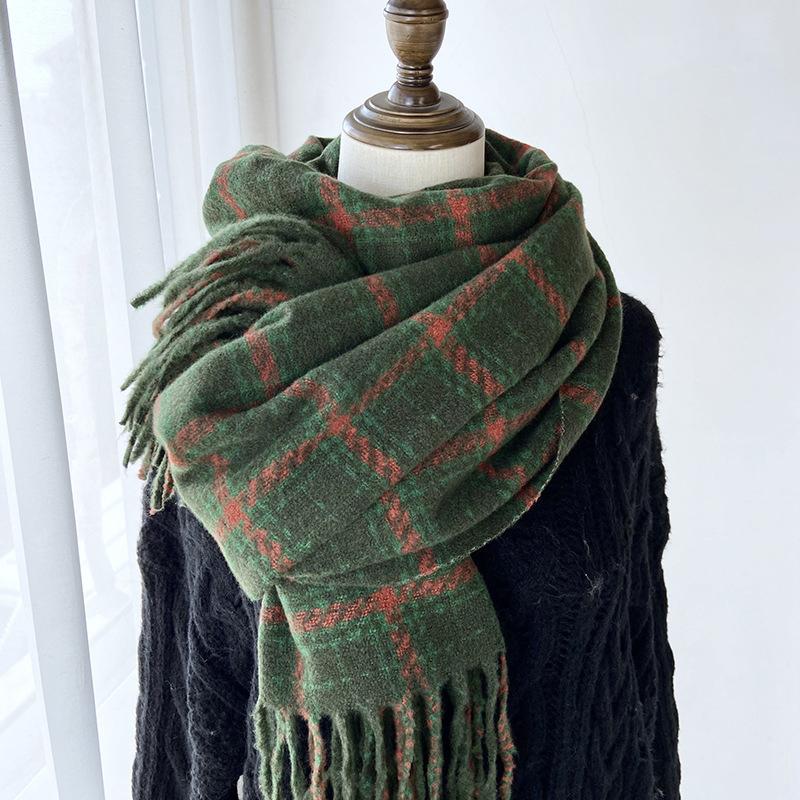 Women Winter Knitted Scarf Headscarf Ladies Men Casual Vintage Plaid Tassel Scarve Mujer Male Foulard Long Wrap Shawl Unisex New