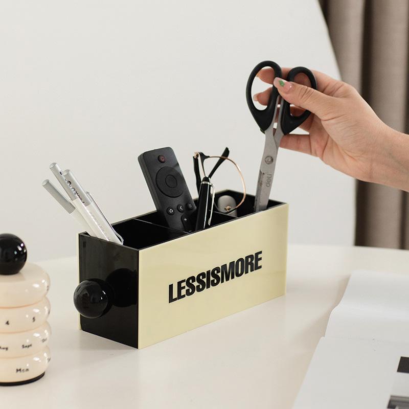 Nordic Ins Desktop with Round Handle Storage Box, Bedroom Living Room Remote Control, Scissor Ruler Sundries Storage Box