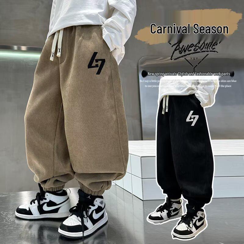 Boys' Fleece-Lined Sports Pants - Spring/Fall 2025 Collection: Thick, Long Sweatpants for Kids