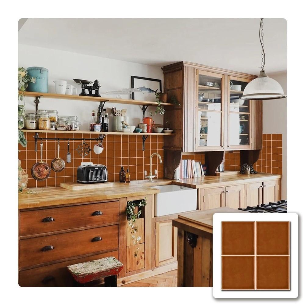 10Pcs Square Wall Stickers Solid Color Thickened Tile Stickers Retro Kitchen Wallpaper
