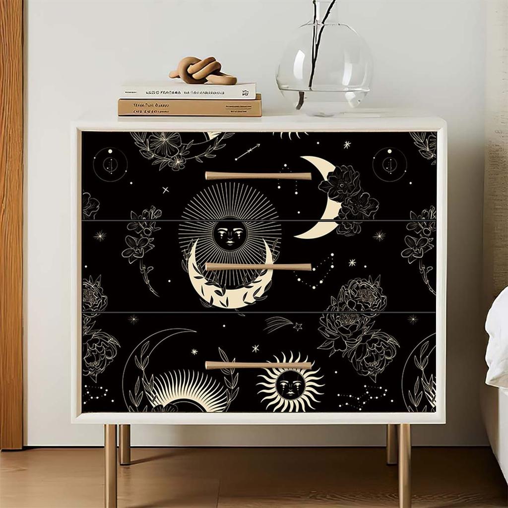 Celestial Wallpaper Gothic Peel and Stick Contact Paper Self Adhesive Night Sky Sun/Moon/Star Wallpaper for Bathroom Bedroom