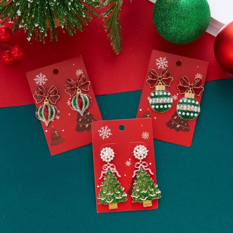 Holiday Dangle Earrings Christmas Drop Jewelry with Gold Tone Glitter Finish for Parties Dinners and Seasonal Styling