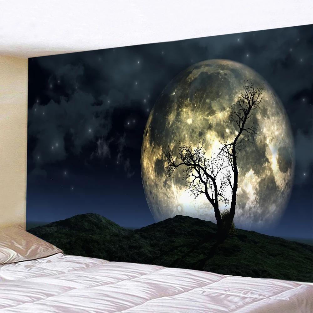 Mystery Starry Sky Tapestry Hippie Wall Hanging Forest Tree Jungle Moon Tapestrie Room Decor Aesthetic for Living Room Bedroom