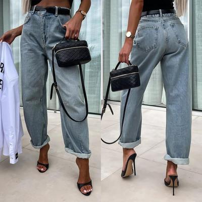 Femme Street Hipster Décontracté Ample Jeans Femme Pantalon en Denim Longueur Cheville Mode Taille Haute