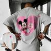 2026 Estate Disney Top a Maniche Corte Casual Largo Traspirante in 100% Cotone da Uomo Street Fashion con Mickey e Minnie