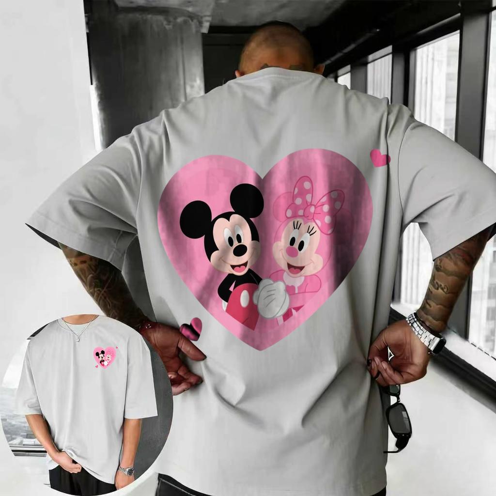 2026 Estate Disney Top a Maniche Corte Casual Largo Traspirante in 100% Cotone da Uomo Street Fashion con Mickey e Minnie