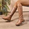 Size 36-43 Women's Belt Buckle Retro Boots Round Toe Side Zipper Knee High Long Boots  Autumn Vintage Fashion Botas Mujer