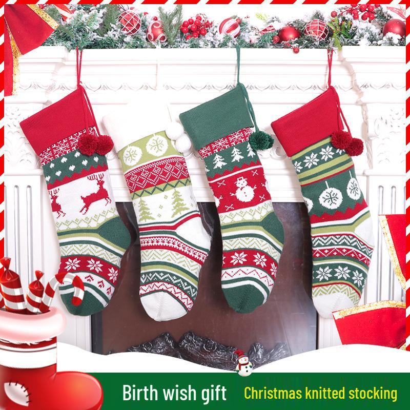 

Cross-Border Knitted Christmas Stocking Ornament and Gift Bag Double-Sided Knit Sock - Tree