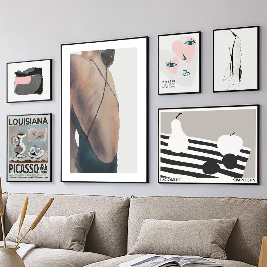 Abstract Fashion Girl Fruits Flower Line Picasso Posters And Prints Wall Art Canvas Painting For Living Room Decorative Pictures