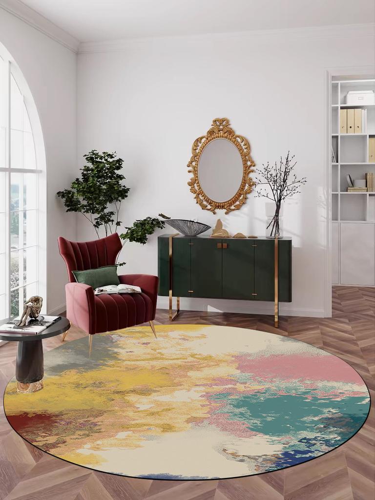 Abstract Artistic Living Room Decor Round Carpet Nordic Style Rugs for Bedroom Bedside Large Area Soft Non-slip Parlor Chair Mat