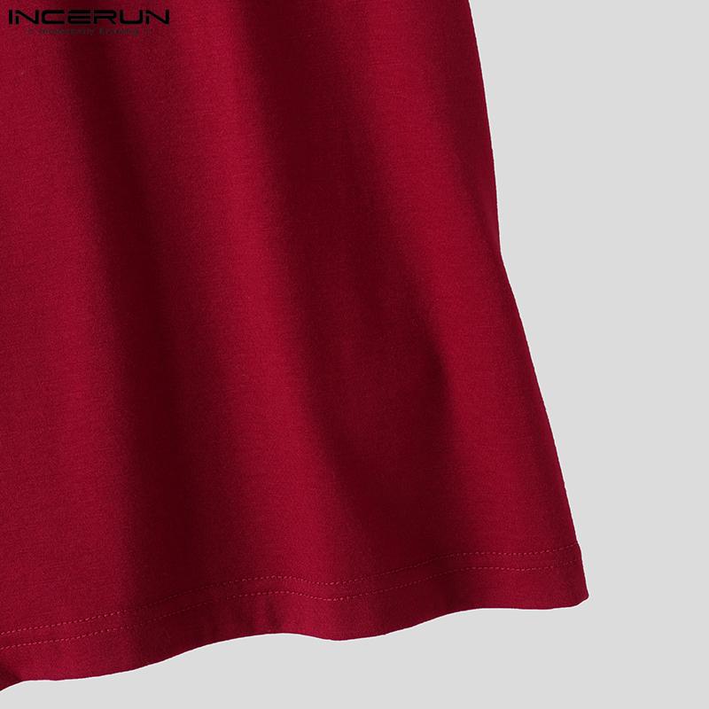 INCERUN Men Round Neck Short Sleeve Zip-up Hem Casual Slim Summer T-shirts Tops