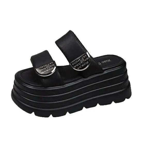 Fashion 8CM New Platform Slippers Women Summer Anti-slip High Heels Leather Chunky Sandals Casual Peep Toe Flip-flops Beach Wedge Shoes