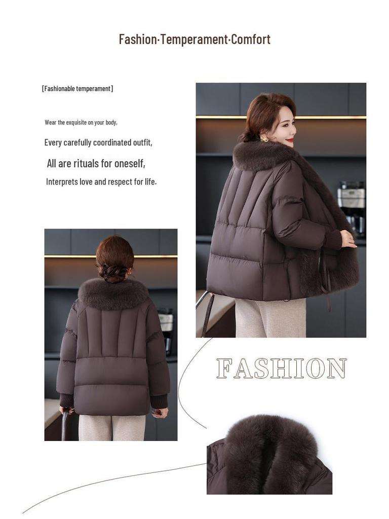 Women's Winter Slimming Cotton Jacket with Fur Collar - New 2025 Style for Middle-Aged and Elderly