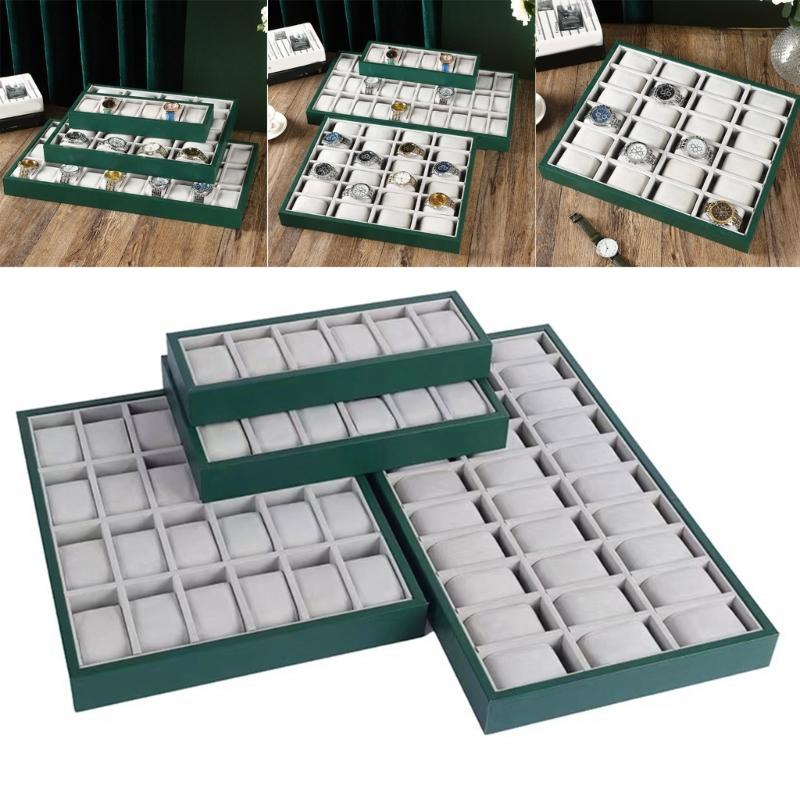 6/12/24/30-Schlitz Uhrenablage Schmuck-Präsentationsablage mit Gitterkissen Samt-Armband-Präsentationsvitrine Uhrenablage Organizer