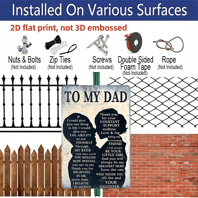 2D Flat - 1pc "To My Dad From Daughter" Sentimental Aluminum Sign - Father's Day Wall Decor, Father's Day Home Decor, Man Cave & Basement Wall, Dad's