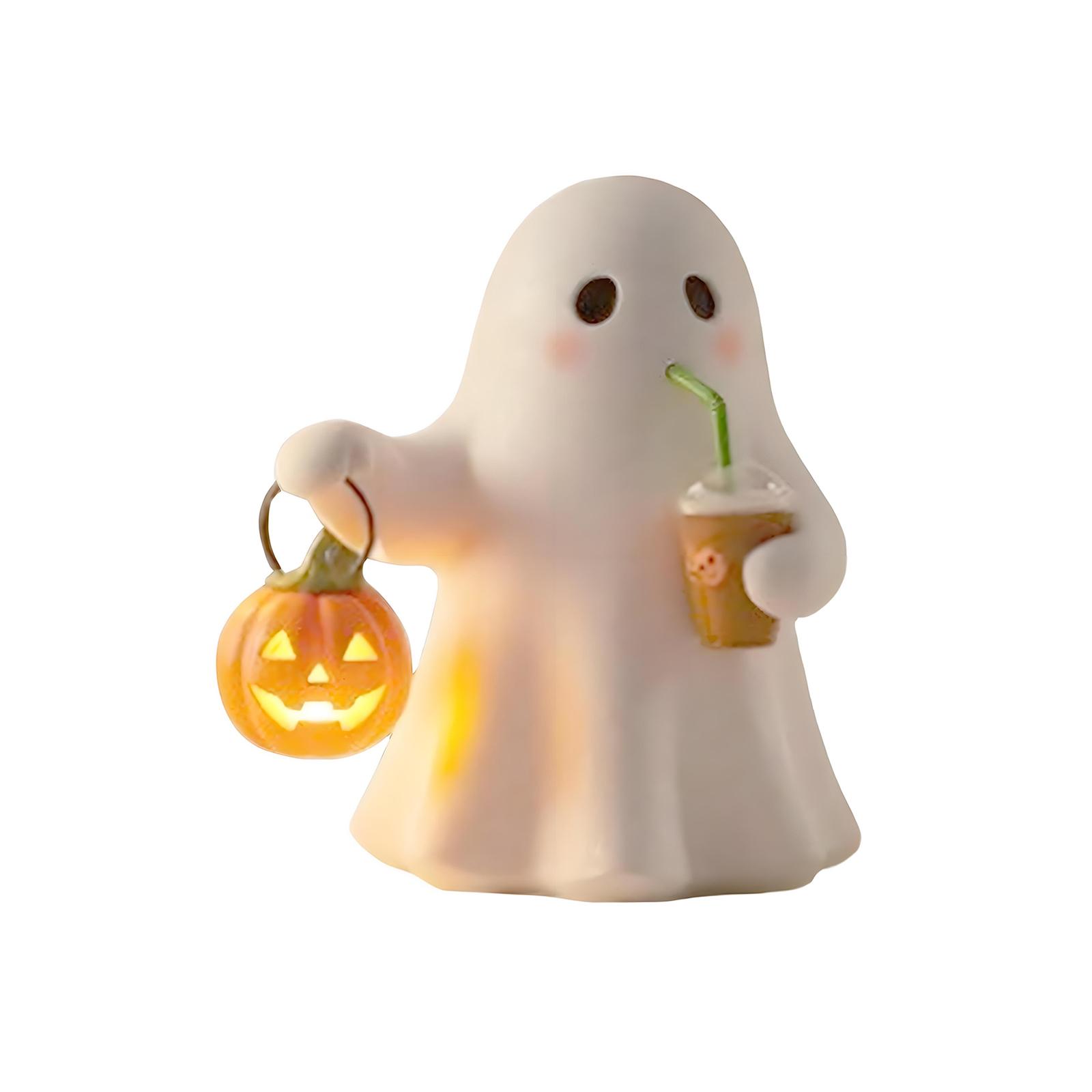 

Nightstand Lamp Ghost Sculpture Statue Holding Pumpkin Drinking Ambient Lighting Halloween Decorations Home Decor