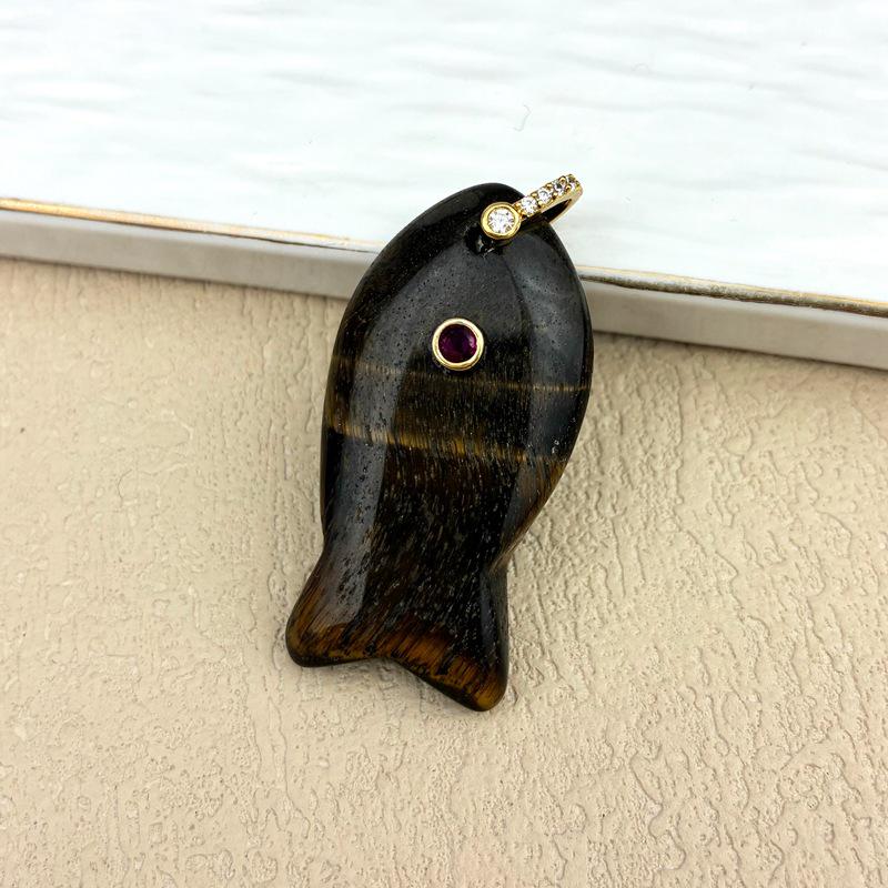 Натуральный хрустальный кулон в форме рыбы: Красный агат, Лазурит, Тигровый глаз, Нефритовая ключичная цепочка