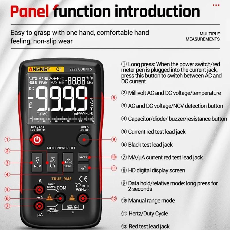 New Professional Smart Multimeter Tester ANENG Q1 Digital Display High Precision Professional True RMS 9999 Counts Auto Range Electrician Tester Tools