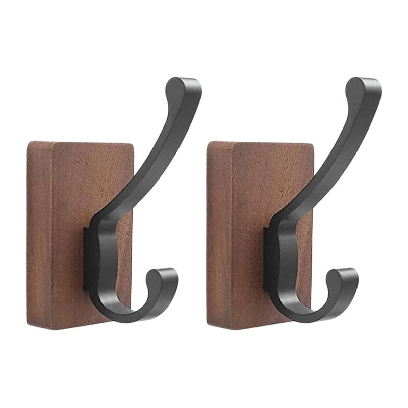 Space Saving Adhesive Hook for Bathroom Door Back Made of Natural Walnuts Wood Drillless Installation for Hanging Items