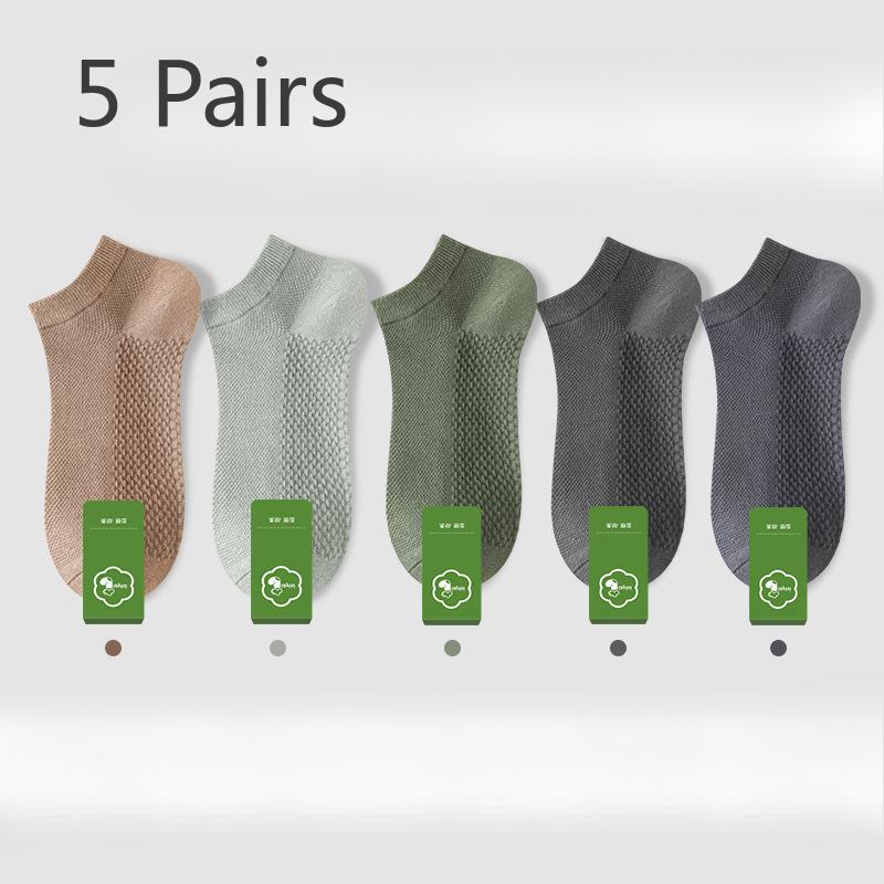 5 Pairs of Men's Summer Thin Pure Cotton Sweat Absorbing Deodorant Mesh Short Cotton Socksjavascript: