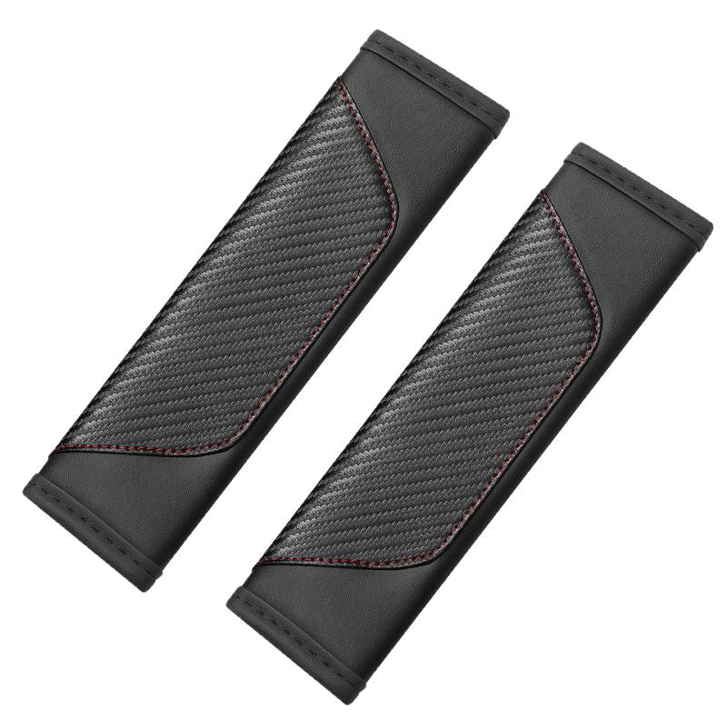 2Pcs Carbon Fiber Pattern Car Seat Belt Cover with Sponge Filling, Universal Synthetic Leather Shoulder Pad Protective Sleeve