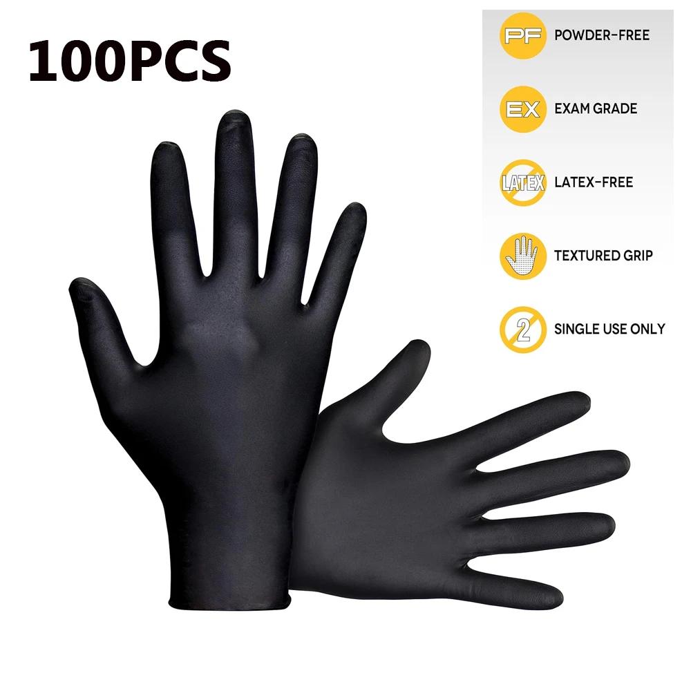 100pcs Black Nitrile Disposable Exam Gloves Latex Free for Medical Surgical Non-Sterile Cleaning Food Prep Cooking Tattoo XXL