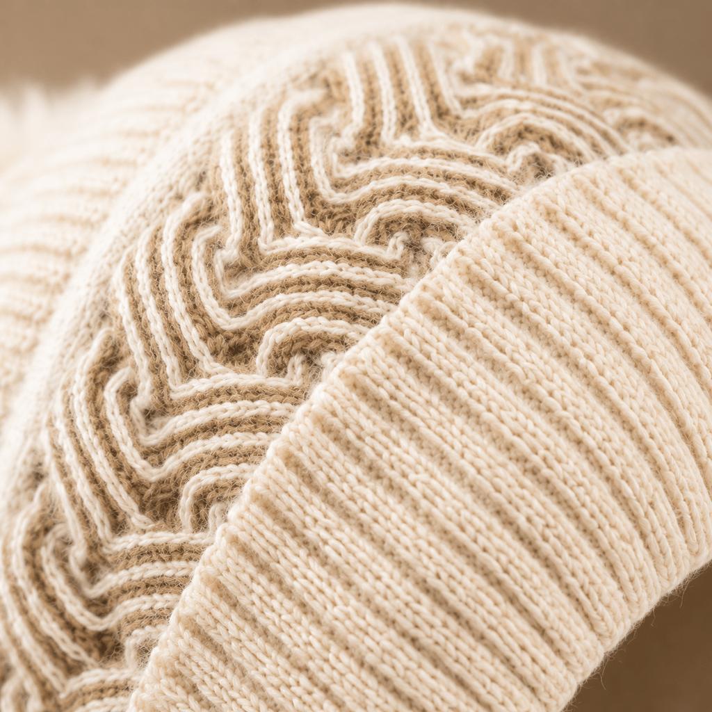 Women' Winter Hooded Hat with Scarf & Pom Pom - Ear-Covering Snood, Geometric Pattern Warm Hat Suitable for Skiing