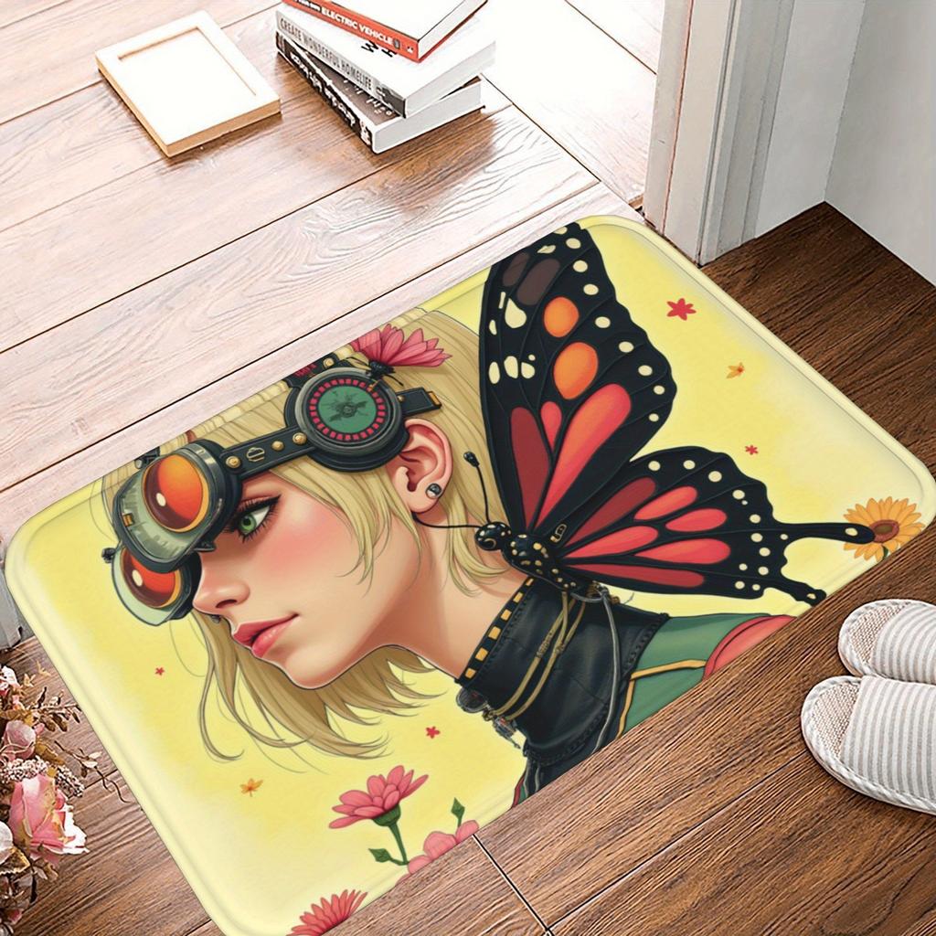 1PC Rainbow Gradient Roses Kitchen Rug Non-Slip Door Mat Pop Design Bathroom Rug Bath Mat Carpet for Home Sink Laundry Decor