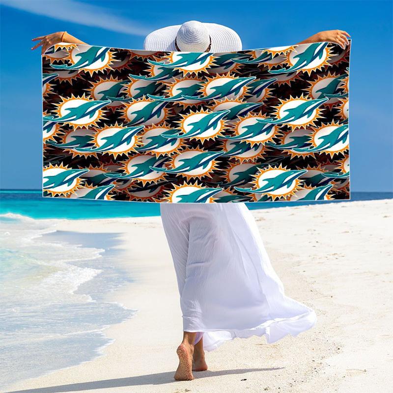 Miami Dolphins Logos Print Beach Towel, Large Soft Quick Dry Towel for Beach Camping Swimming