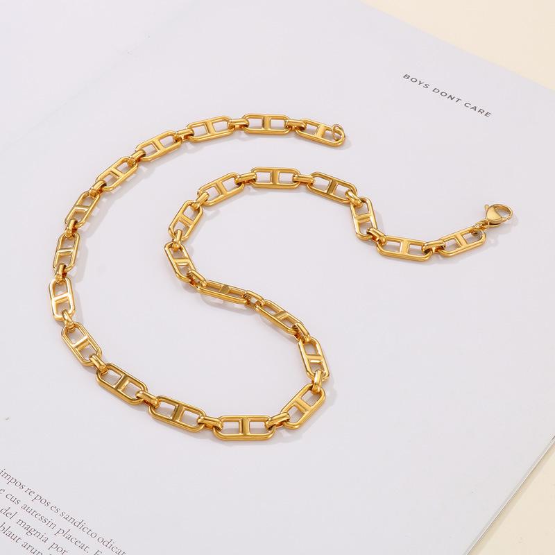 Trendy Stainless Steel Figaro Chain Bracelet & Necklace Set - Simple, Versatile Jewelry Accessory