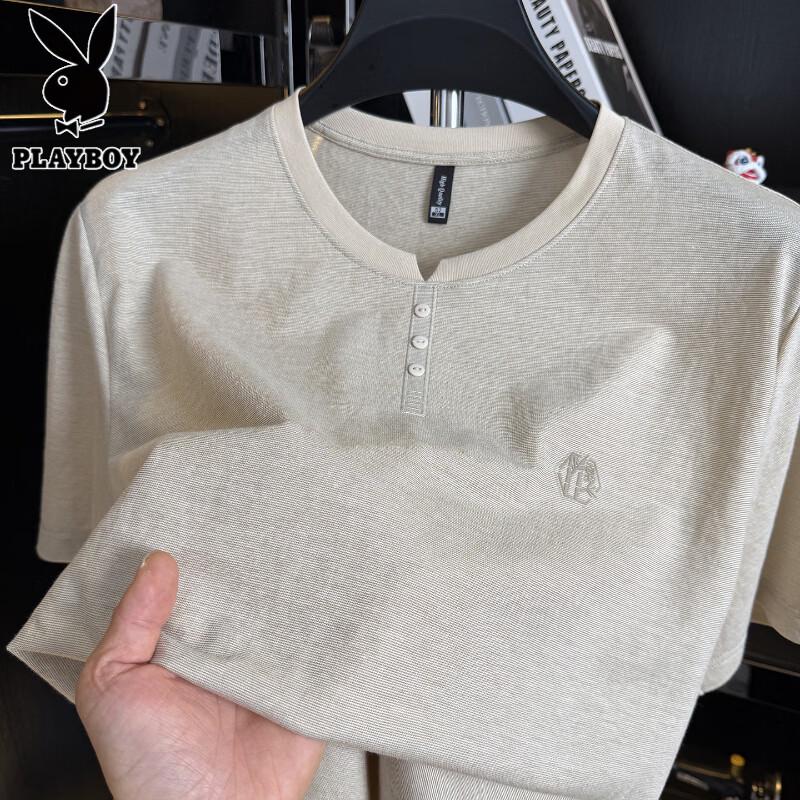 PLAYBOY Men s Chinese Style Linen Blend Short Sleeve T-Shirt XL