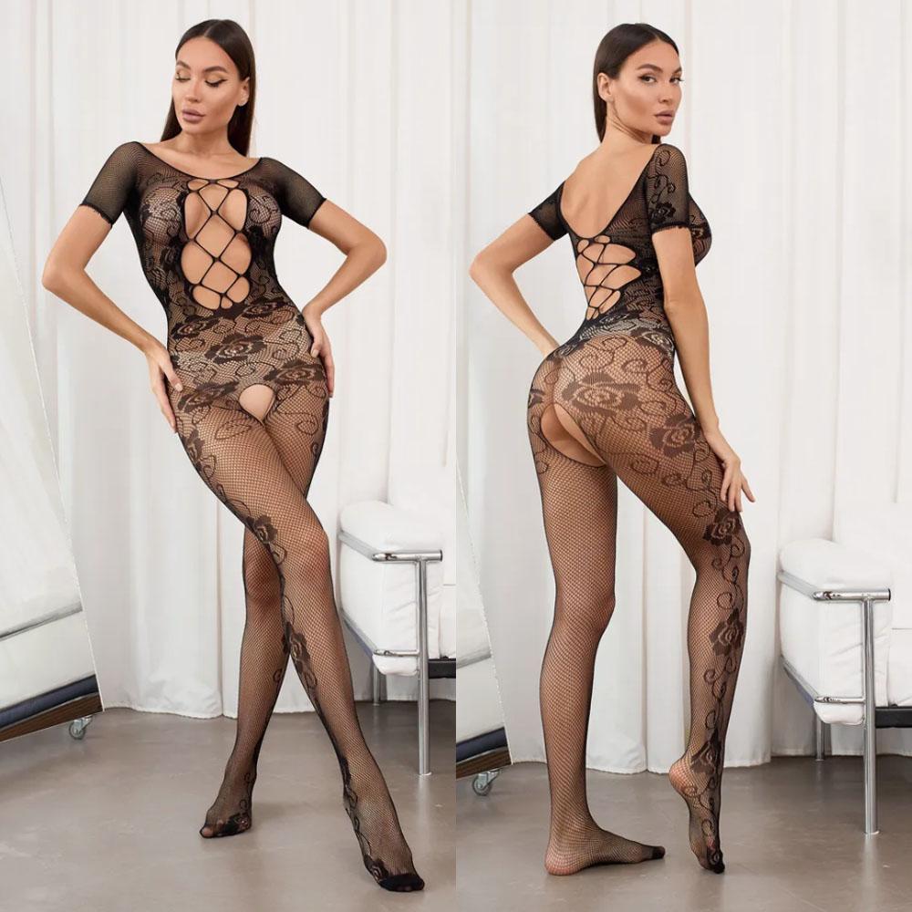 Sexy Hollow Fishnet Teddies Bodysuit Women Erotic Crotchless Lingerie Bodystockings Mesh Perspective Babydoll Fetish
