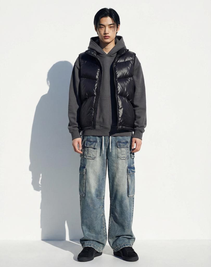 Apostrophe Comma Glossy Angle Pocket Padded Vest (Dark Grey)