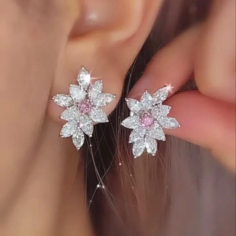 Exquisite Women'S Earrings Pink Zircon Romantic Wedding Accessories High End Anti Allergy And Beautiful Engagement Jewelry