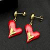 Double Heart Red Dangle Earrings For Women Men Stainless Steel Gold Color Love New Fashion Ear Ring Female Jewelry Accessory