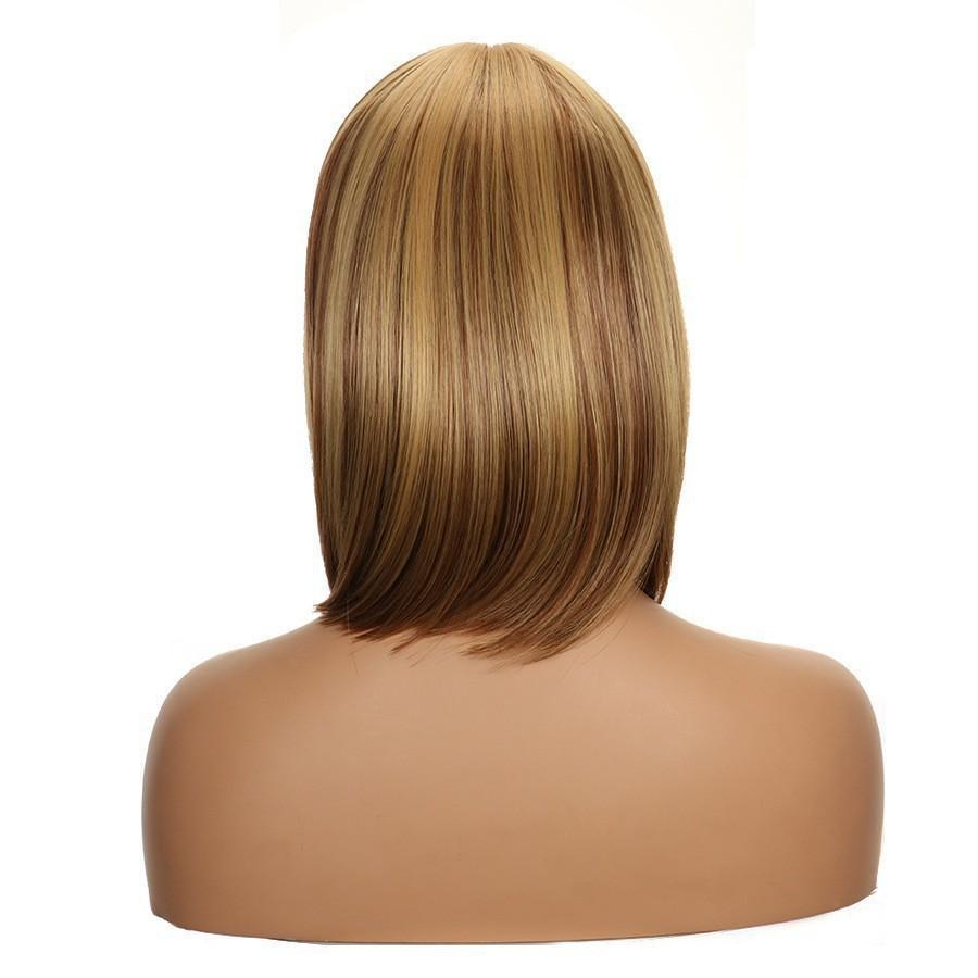 Lace Front Wig For Women Short Black European Style Middle Part Synthetic Hair Elegant Piano Color Fashionable Wig