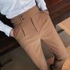 Autumn Solid High Waist Trousers Men Formal Pants  High Quality Slim Fit Business Casual Suit Pants Hommes