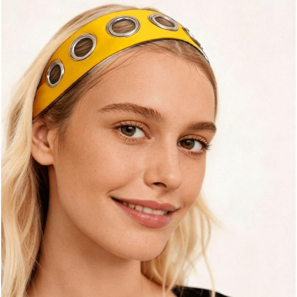 Solid Color Hollow Metal Headband Grommet Yoga Elastic Hair Band Women