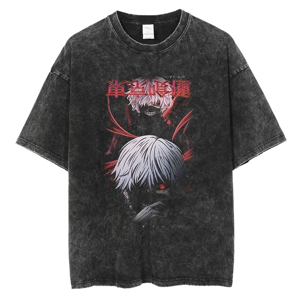 Anime Tokyo Ghoul Ken Kaneki Grafik T-Shirt Herren Vintage Gothic T-Shirts Lässig Locker Manga T-Shirt Harajuku Herren Baumwoll-T-shirt