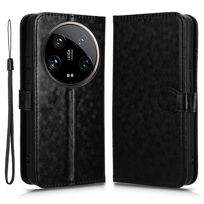 For Xiaomi 14 Ultra Case Dots Imprinted PU Leather Wallet Stand Phone Cover
