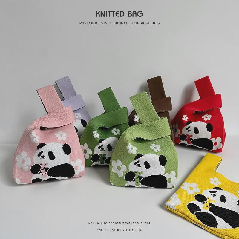 Cute Panda Casual Tote Bag: Trendy, Versatile, Polyester Knit Handbag for Women