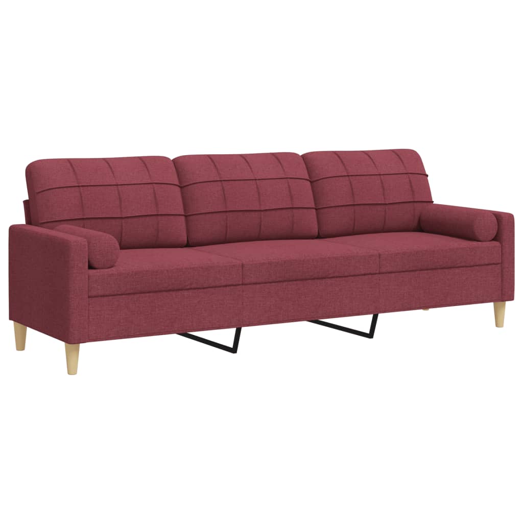 3 Seater Sofa with Decorative Cushions Burgundy 210 cm Fabric
